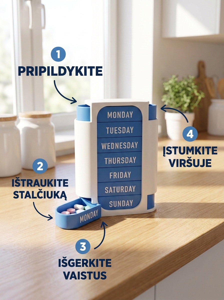 Kaip veikia savaitinė vaistų dėžutė